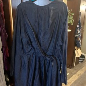 ELOQUII denim romper with bell sleeves